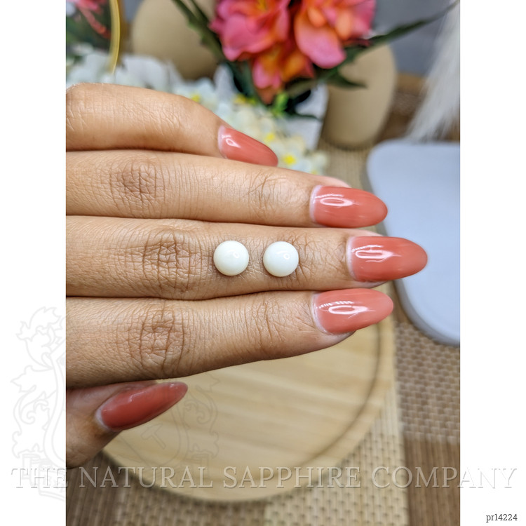 3.42 Ct.Tw. Salmon and White Cabochon Coral Pair from Italy