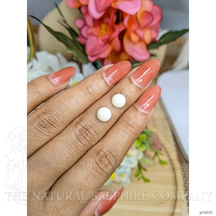 3.72 Ct.Tw. Salmon and White Cabochon Coral Pair from Italy