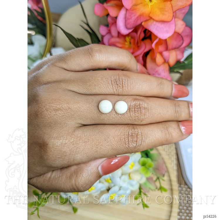 3.72 Ct.Tw. Salmon and White Cabochon Coral Pair from Italy