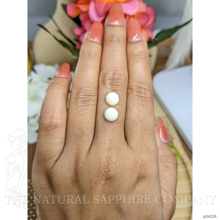 3.72 Ct.Tw. Salmon and White Cabochon Coral Pair from Italy
