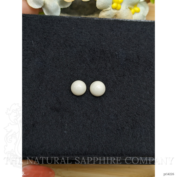 3.72 Ct.Tw. Salmon and White Cabochon Coral Pair from Italy