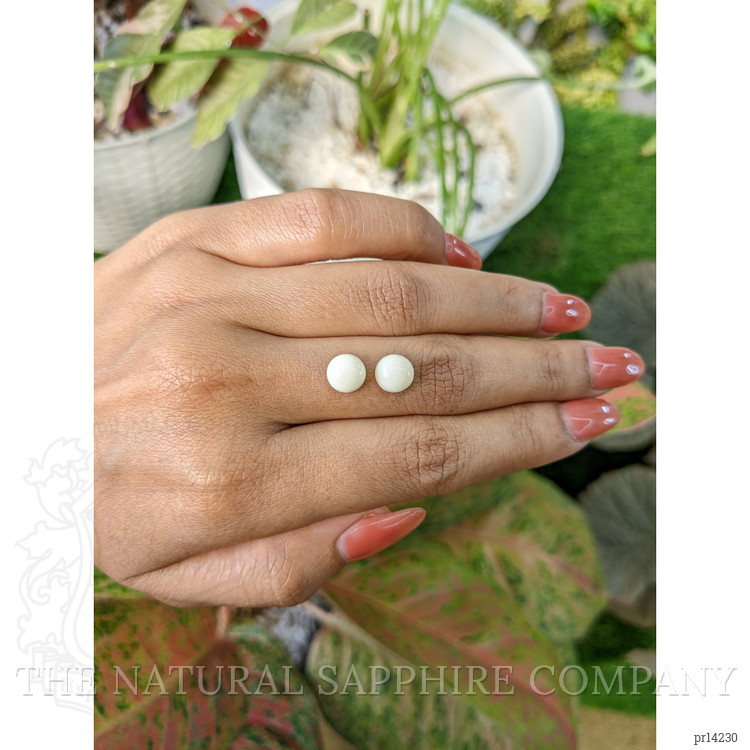 3.73 Ct.Tw. Salmon and White Cabochon Coral Pair from Italy