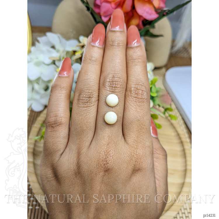 3.87 Ct.Tw. Salmon and White Cabochon Coral Pair from Italy