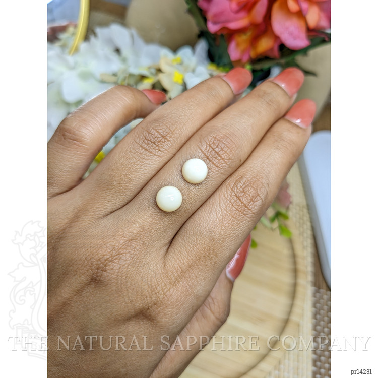 3.87 Ct.Tw. Salmon and White Cabochon Coral Pair from Italy