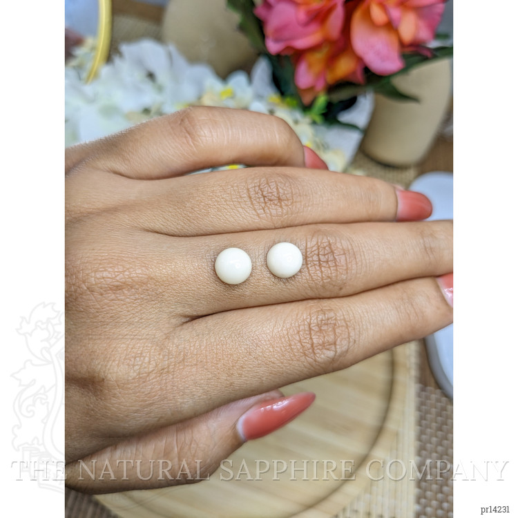 3.87 Ct.Tw. Salmon and White Cabochon Coral Pair from Italy