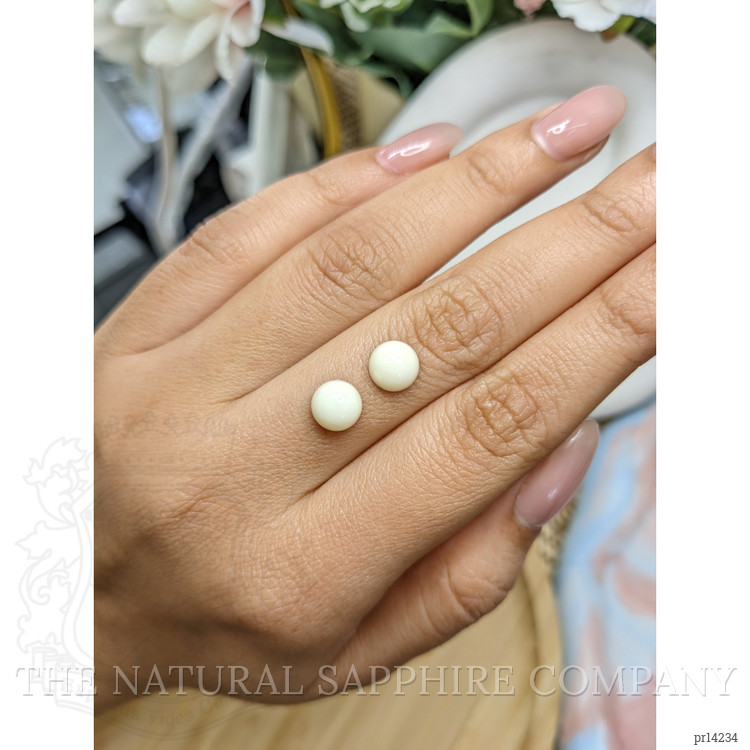 3.47 Ct.Tw. Salmon and White Cabochon Coral Pair from Italy
