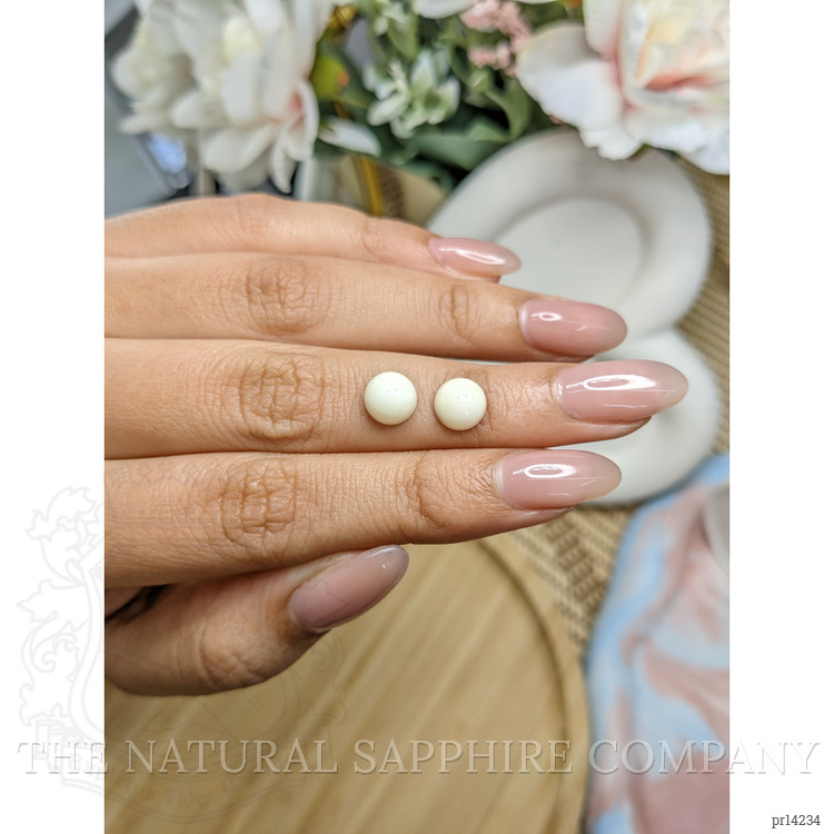 3.47 Ct.Tw. Salmon and White Cabochon Coral Pair from Italy