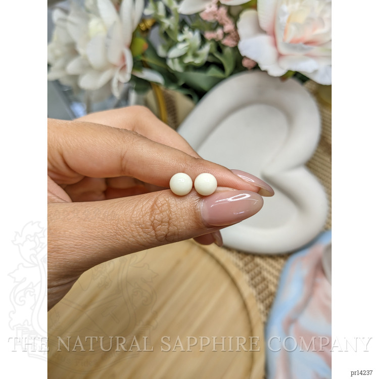 3.53 Ct.Tw. Salmon and White Cabochon Coral Pair from Italy