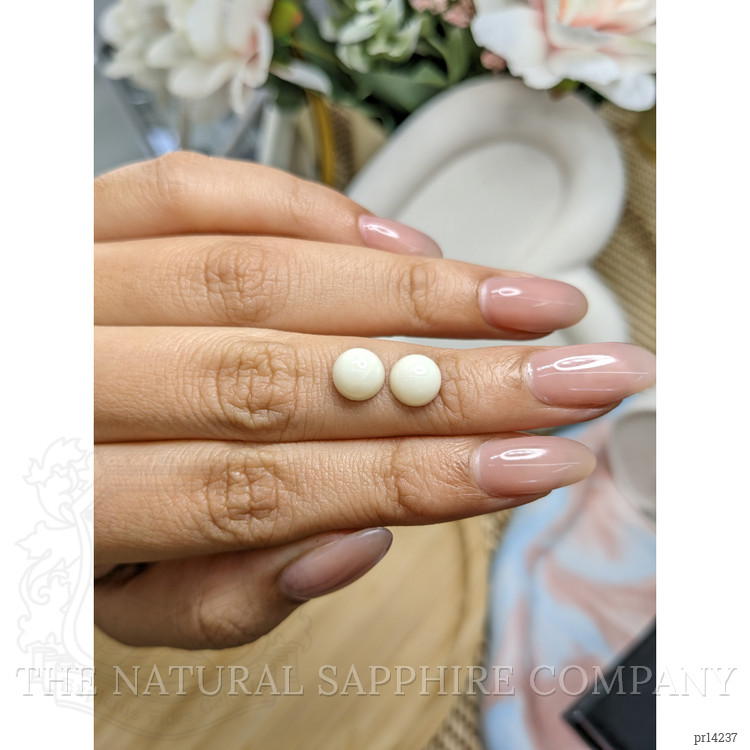 3.53 Ct.Tw. Salmon and White Cabochon Coral Pair from Italy