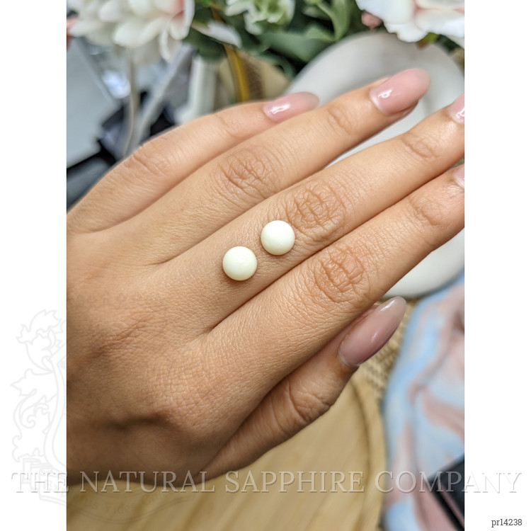 3.61 Ct.Tw. Salmon and White Cabochon Coral Pair from Italy