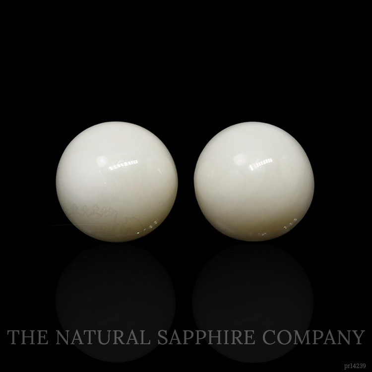 3.42 Ct.Tw. Salmon and White Cabochon Coral Pair from Italy