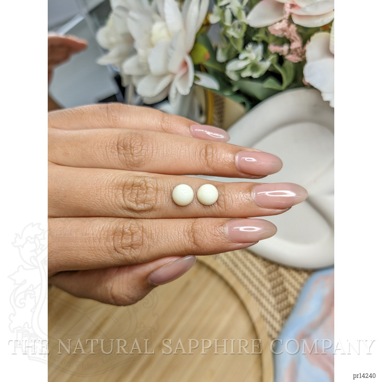 3.51 Ct.Tw. Salmon and White Cabochon Coral Pair from Italy