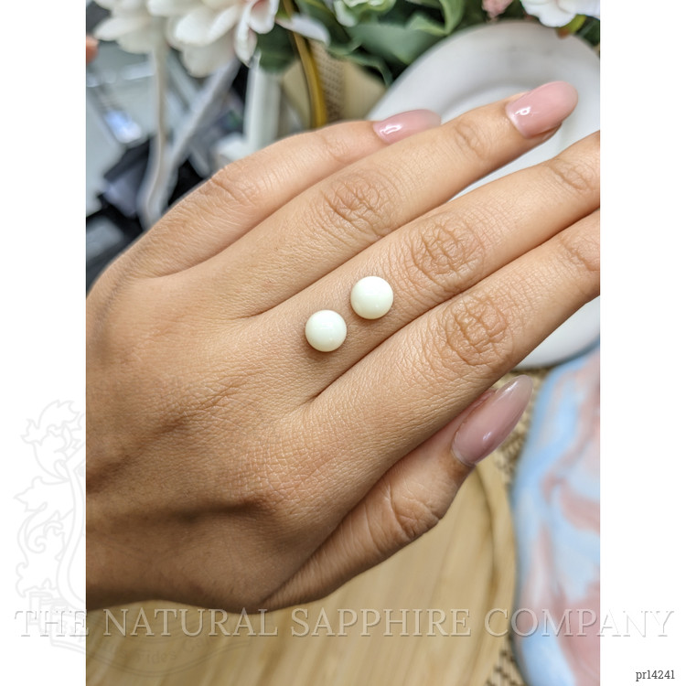 3.48 Ct.Tw. Salmon and White Cabochon Coral Pair from Italy
