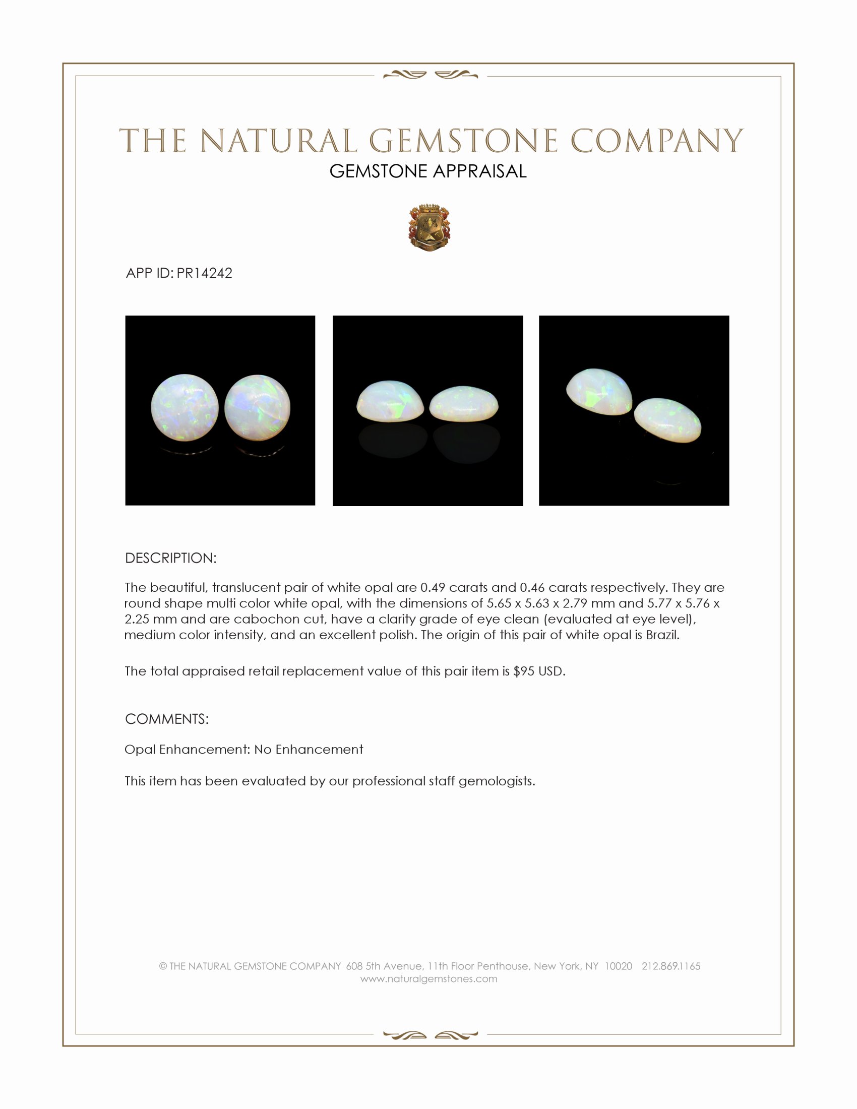0.95 Ct.Tw. Multi Color Cabochon Opal Pair from Brazil