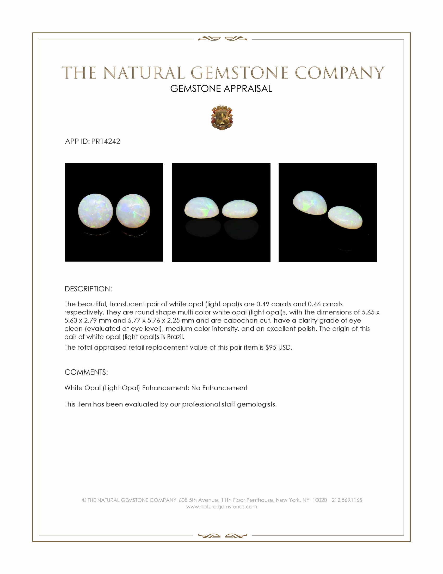 0.95 Ct.Tw. Multi Color Cabochon White Opal (Light Opal) Pair from Brazil