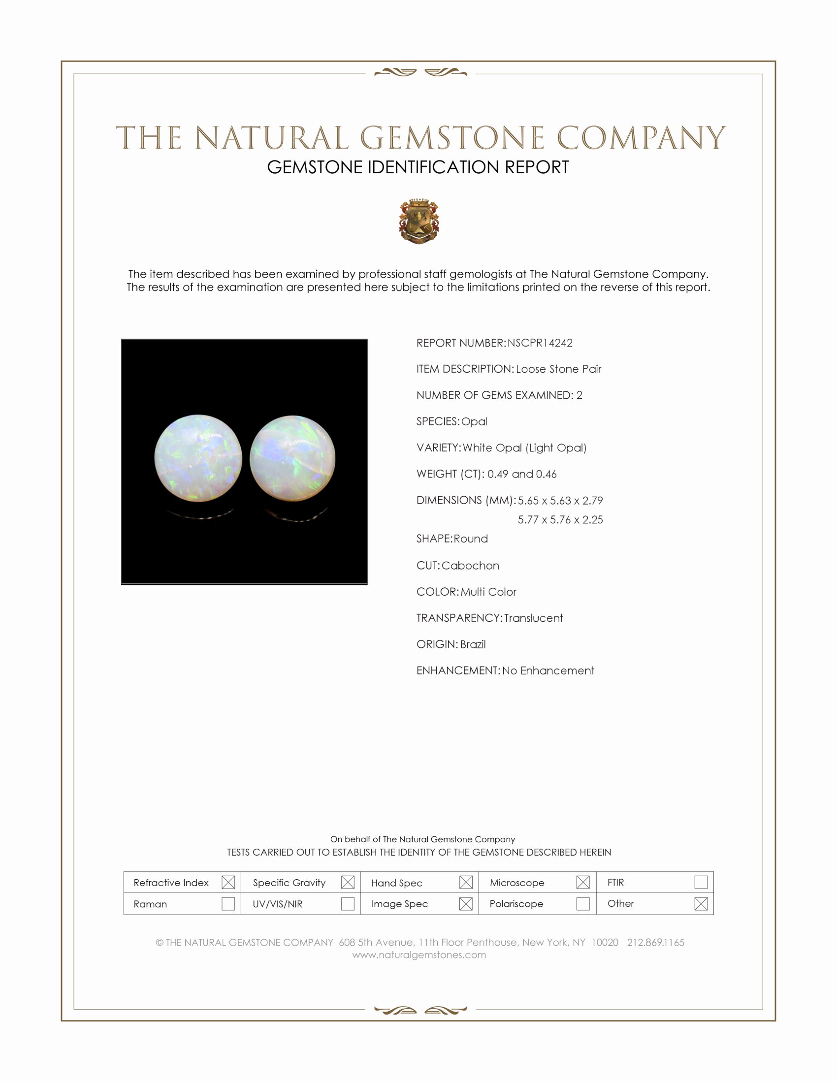 0.95 Ct.Tw. Multi Color Cabochon White Opal (Light Opal) Pair from Brazil