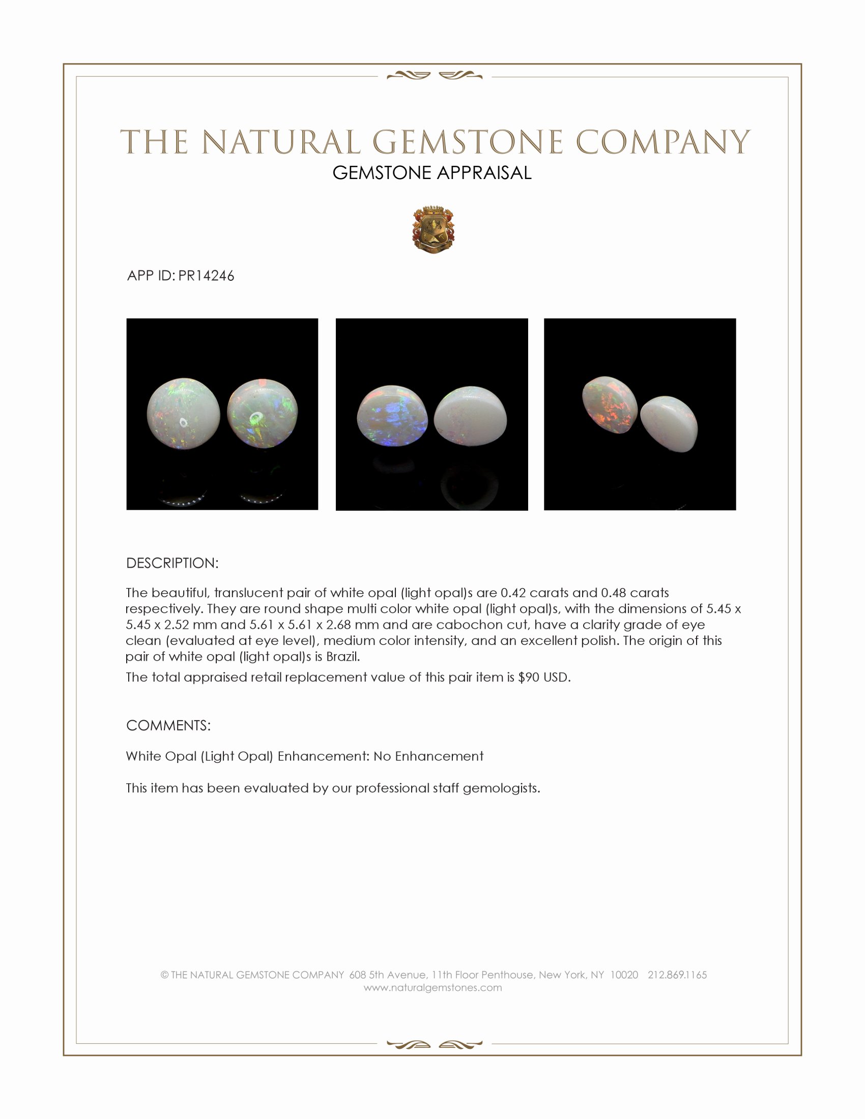 0.90 Ct.Tw. Multi Color Cabochon White Opal (Light Opal) Pair from Brazil