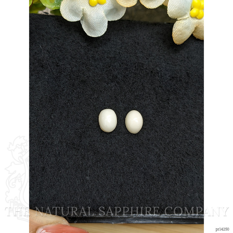2.84 Ct.Tw. Salmon and White Cabochon Coral Pair from Italy