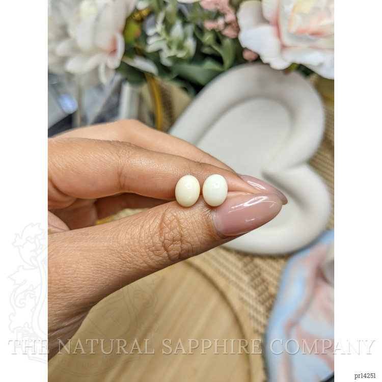 4.98 Ct.Tw. Salmon and White Cabochon Coral Pair from Italy