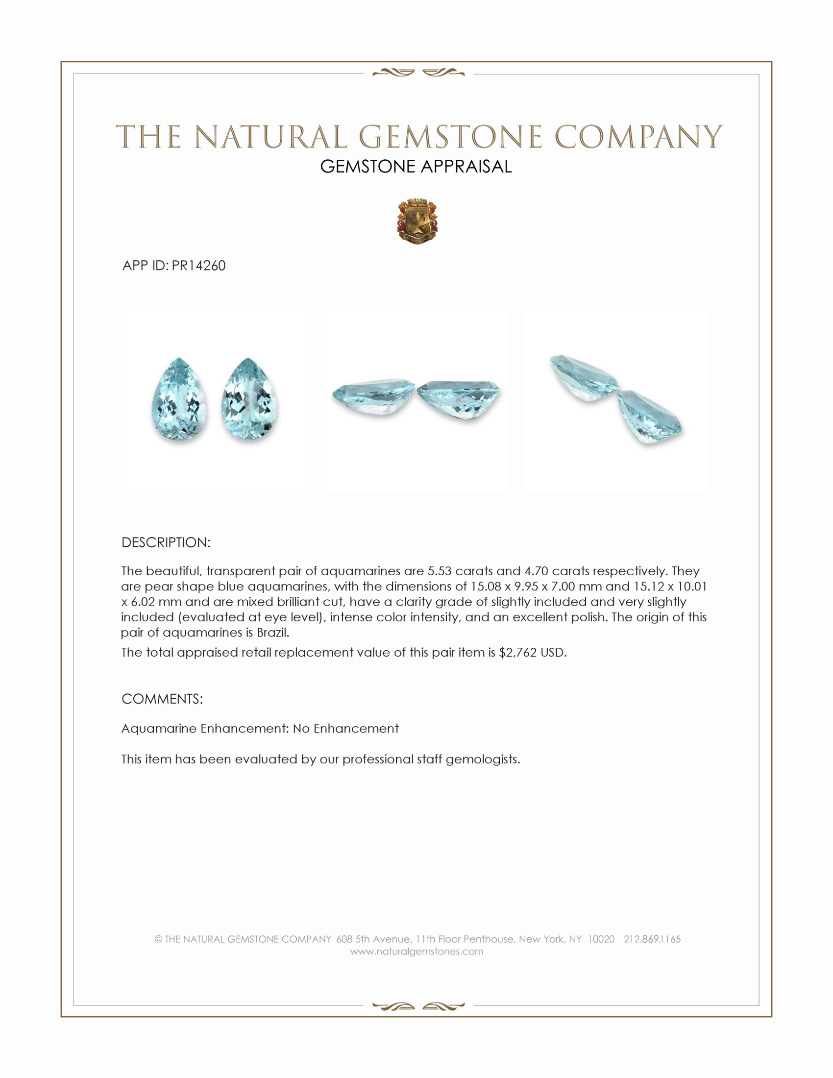 10.23 Ct.Tw. Blue Aquamarine Pair from Brazil