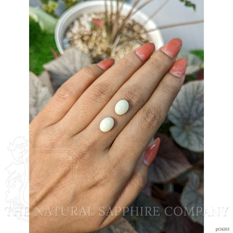 4.75 Ct.Tw. Salmon and White Cabochon Coral Pair from Italy