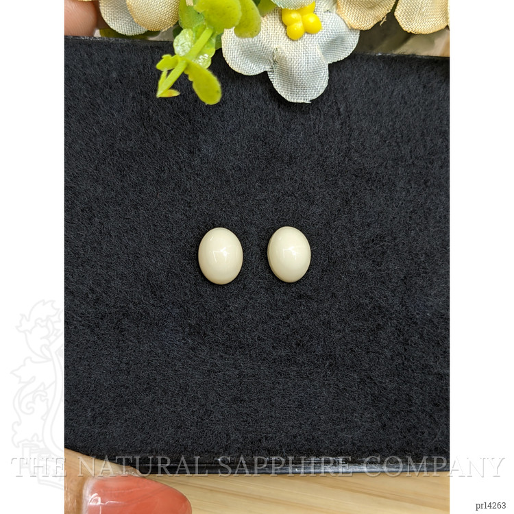 4.75 Ct.Tw. Salmon and White Cabochon Coral Pair from Italy