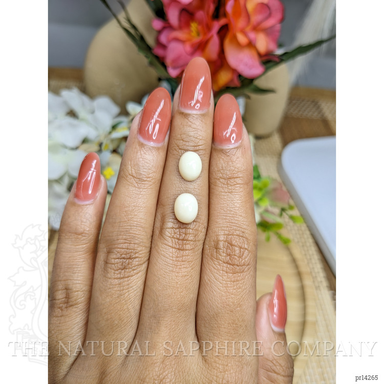 3.81 Ct.Tw. Salmon and White Cabochon Coral Pair from Italy
