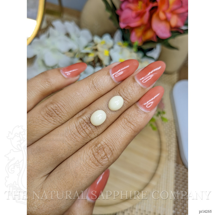 3.81 Ct.Tw. Salmon and White Cabochon Coral Pair from Italy