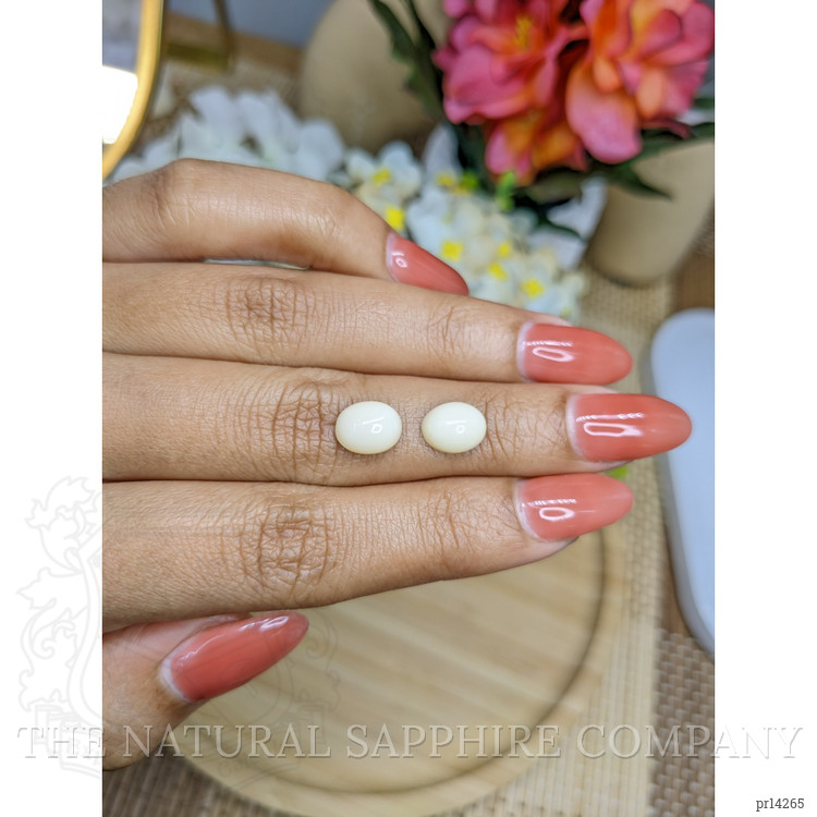 3.81 Ct.Tw. Salmon and White Cabochon Coral Pair from Italy