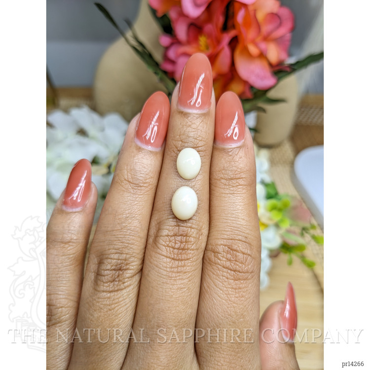 4.20 Ct.Tw. Salmon and White Cabochon Coral Pair from Italy