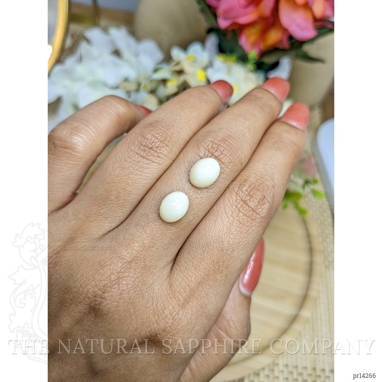 4.20 Ct.Tw. Salmon and White Cabochon Coral Pair from Italy