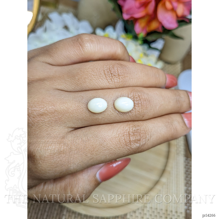 4.20 Ct.Tw. Salmon and White Cabochon Coral Pair from Italy