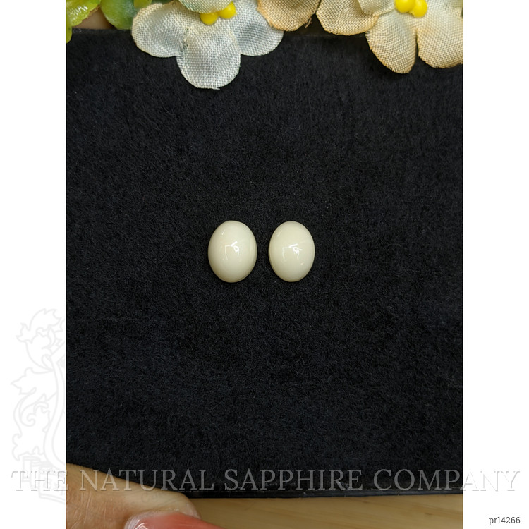 4.20 Ct.Tw. Salmon and White Cabochon Coral Pair from Italy