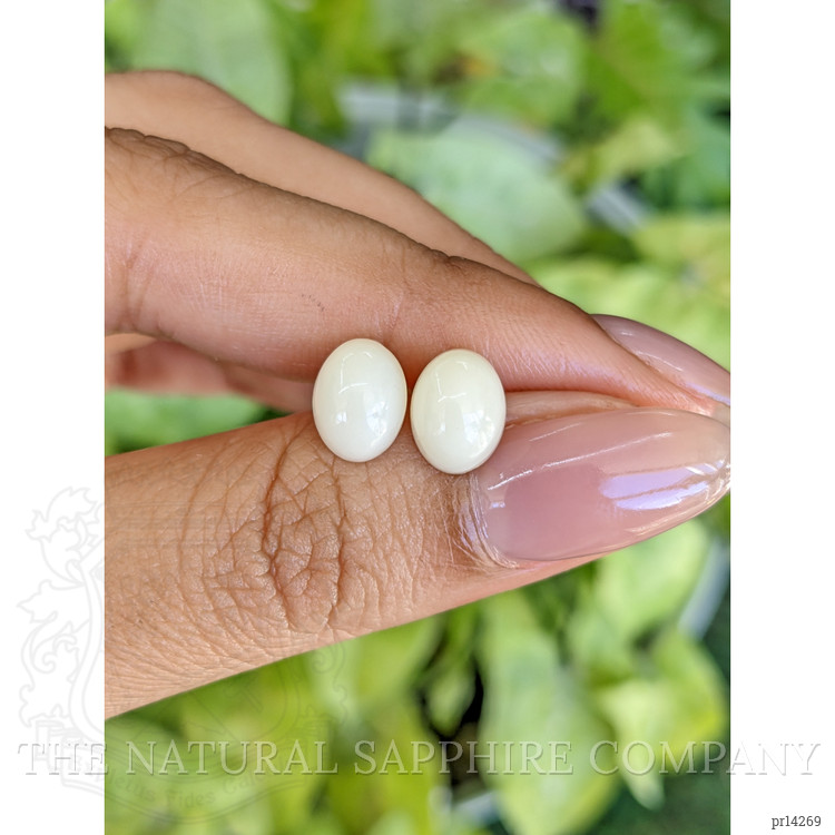 4.19 Ct.Tw. Salmon and White Cabochon Coral Pair from Italy