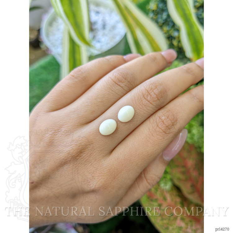 4.22 Ct.Tw. Salmon and White Cabochon Coral Pair from Italy