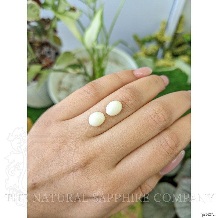 4.52 Ct.Tw. Salmon and White Cabochon Coral Pair from Italy