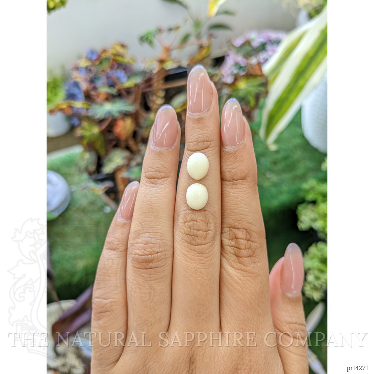 4.52 Ct.Tw. Salmon and White Cabochon Coral Pair from Italy