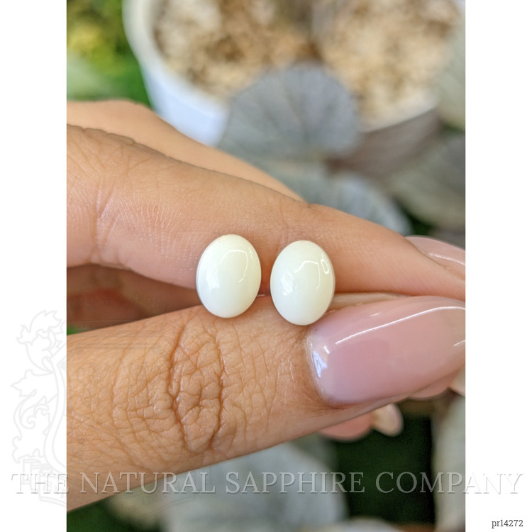 4.08 Ct.Tw. Salmon and White Cabochon Coral Pair from Italy