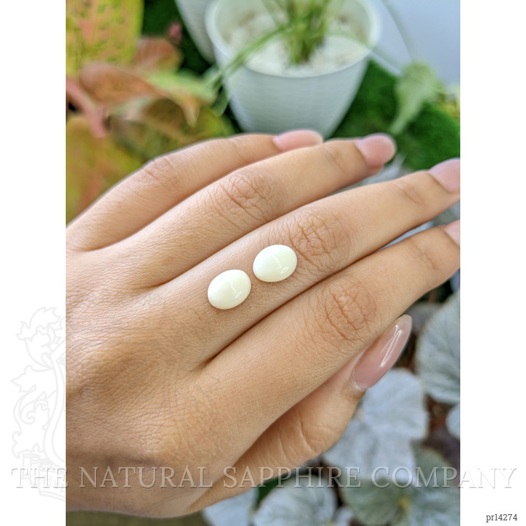 4.28 Ct.Tw. Salmon and White Cabochon Coral Pair from Italy