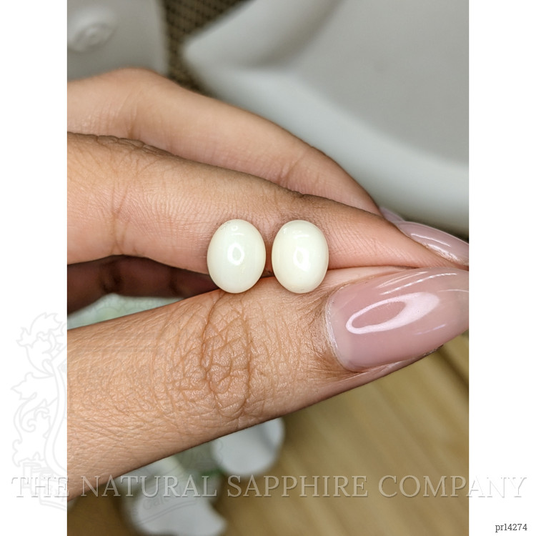 4.28 Ct.Tw. Salmon and White Cabochon Coral Pair from Italy
