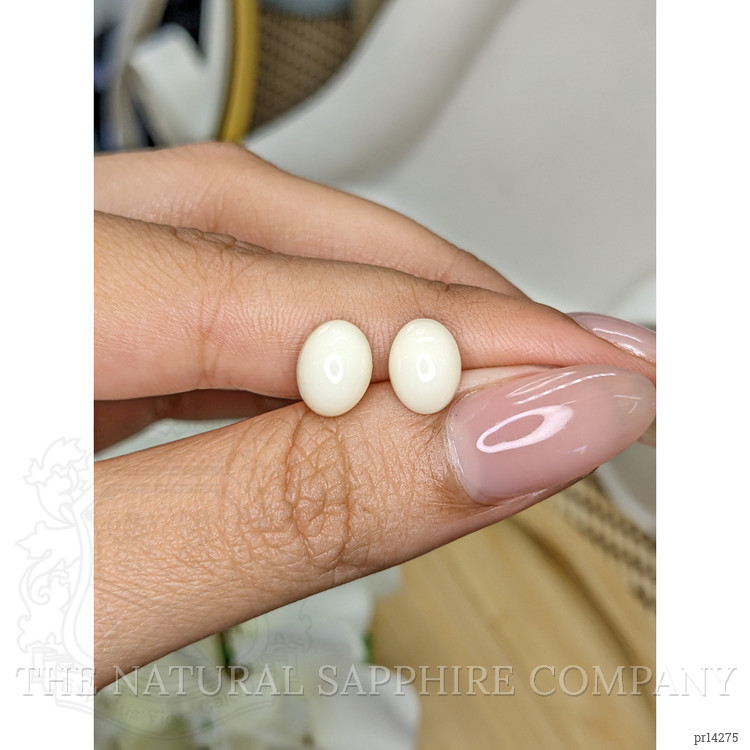 3.94 Ct.Tw. Salmon and White Cabochon Coral Pair from Italy