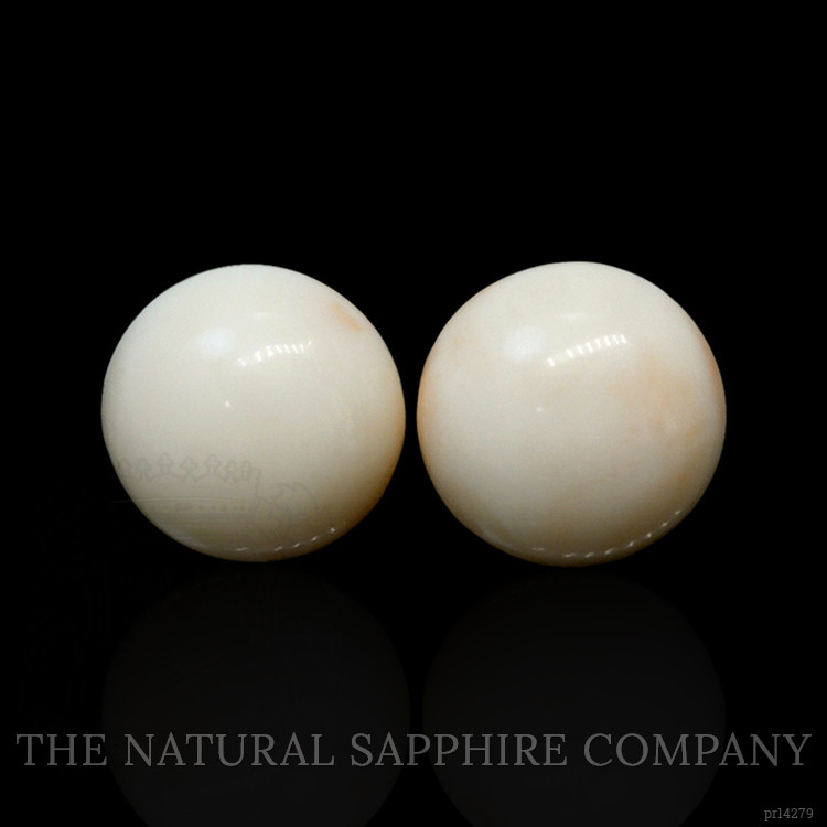 37.81 Ct.Tw. Salmon and White Cabochon Coral Pair from Italy