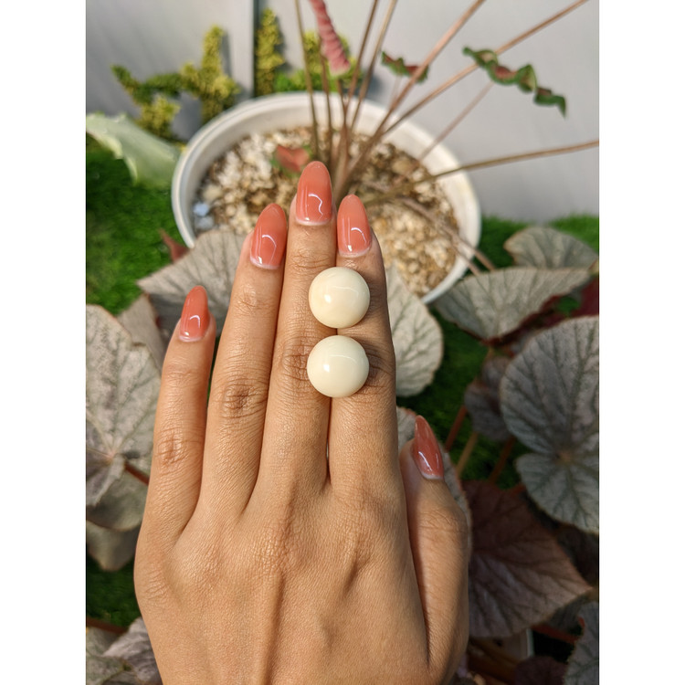 37.81 Ct.Tw. Salmon and White Cabochon Coral Pair from Italy