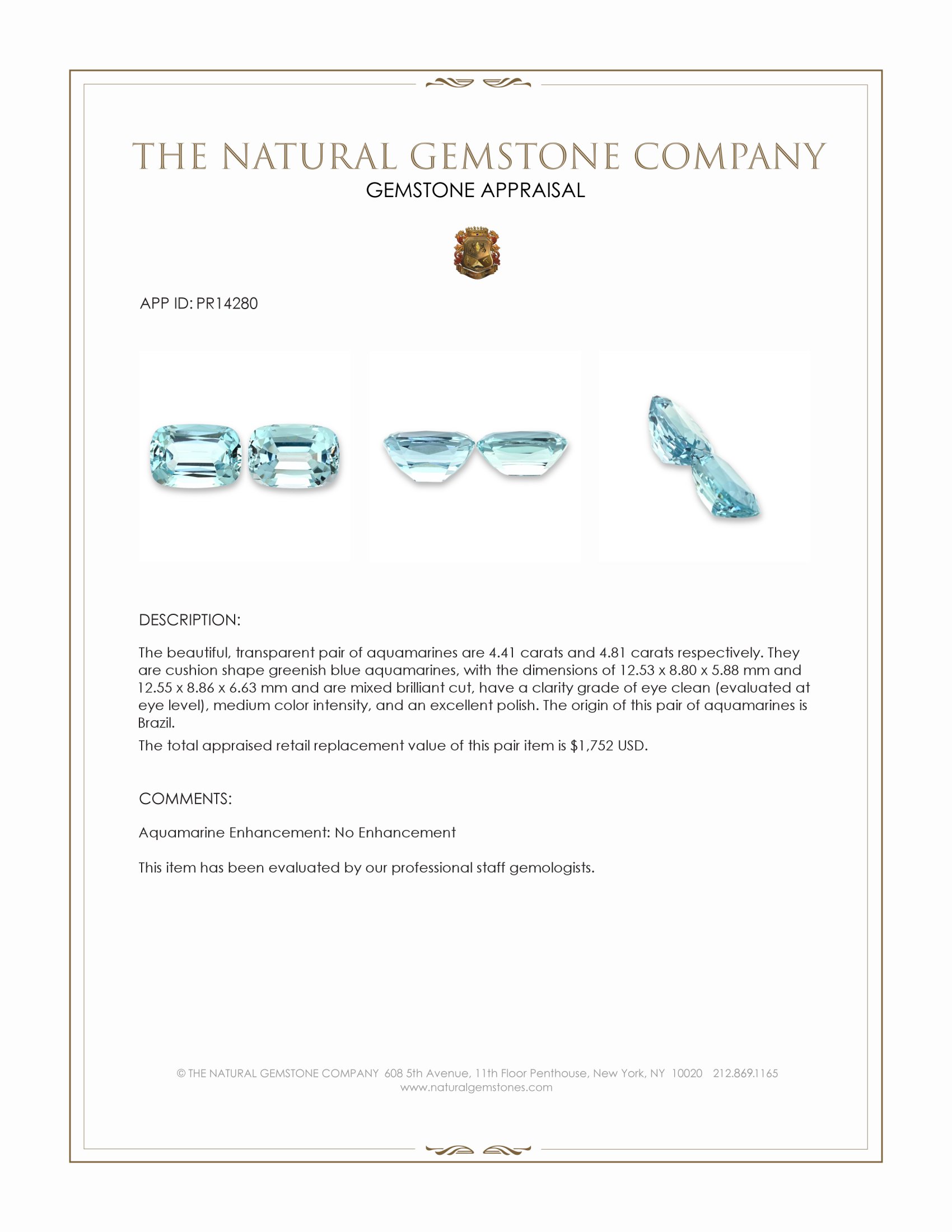 9.22 Ct.Tw. Greenish Blue Aquamarine Pair from Brazil