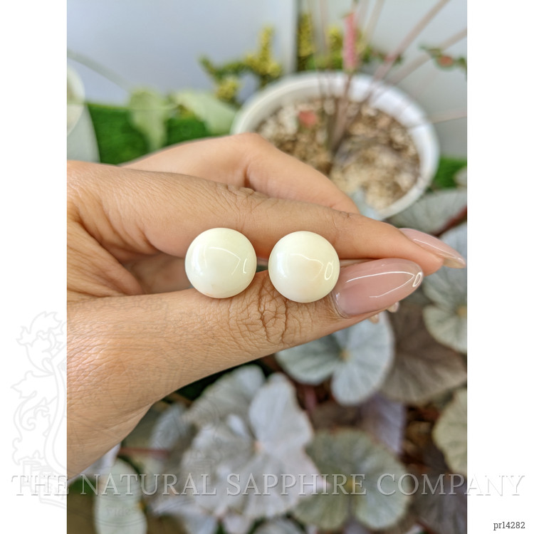 31.54 Ct.Tw. Salmon and White Cabochon Coral Pair from Italy