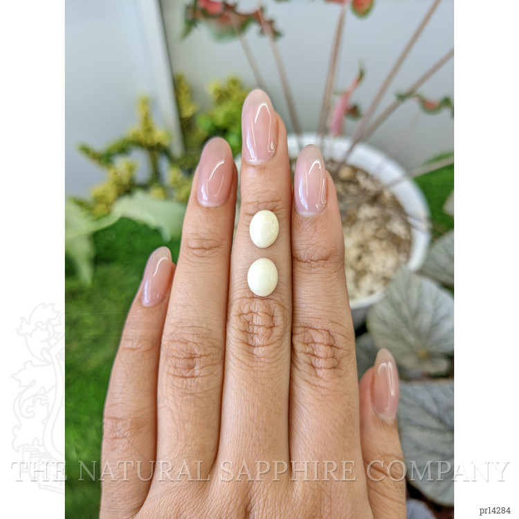4.42 Ct.Tw. Salmon and White Cabochon Coral Pair from Italy