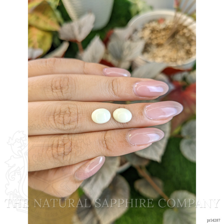 4.19 Ct.Tw. Salmon and White Cabochon Coral Pair from Italy