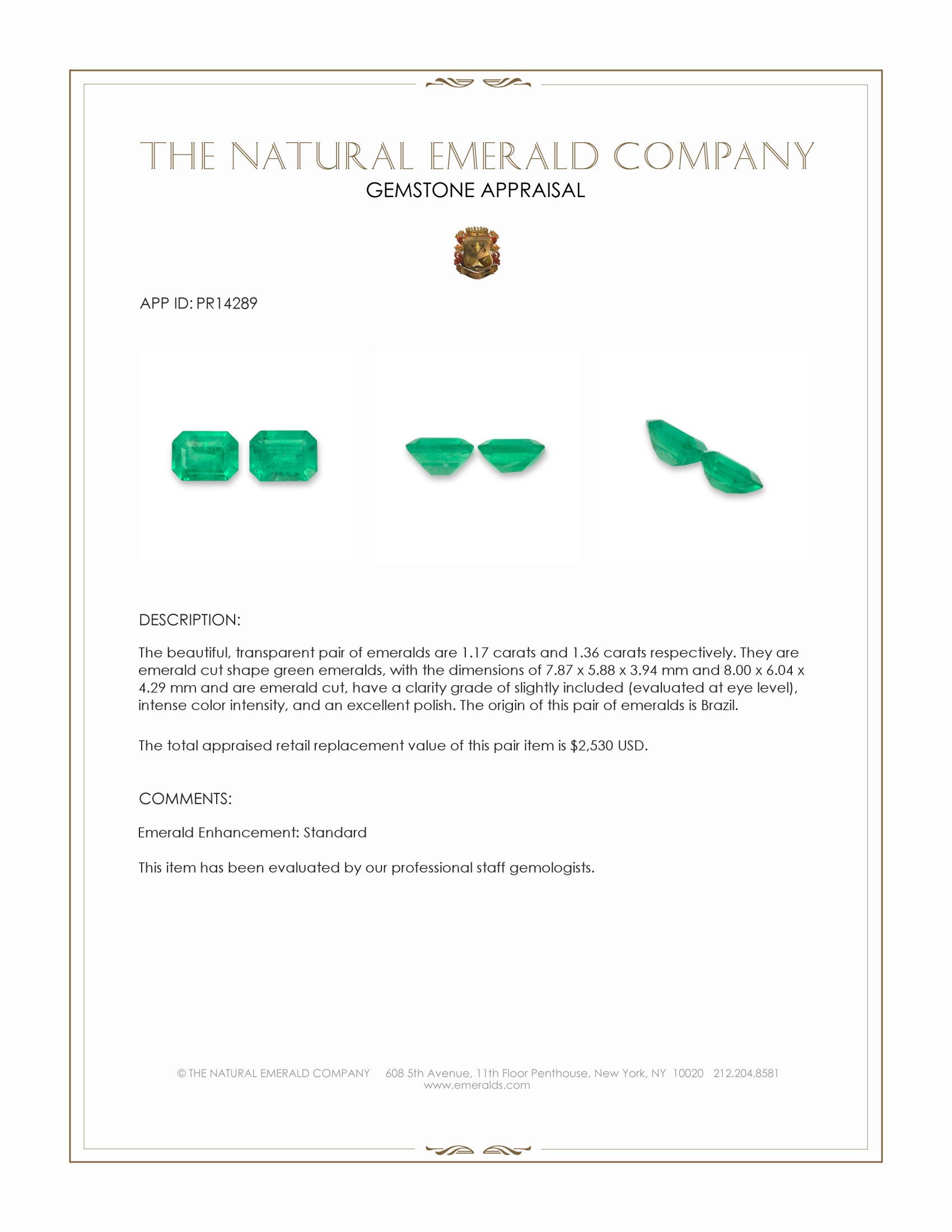 2.53 Ct.Tw. Emerald Pair from Brazil