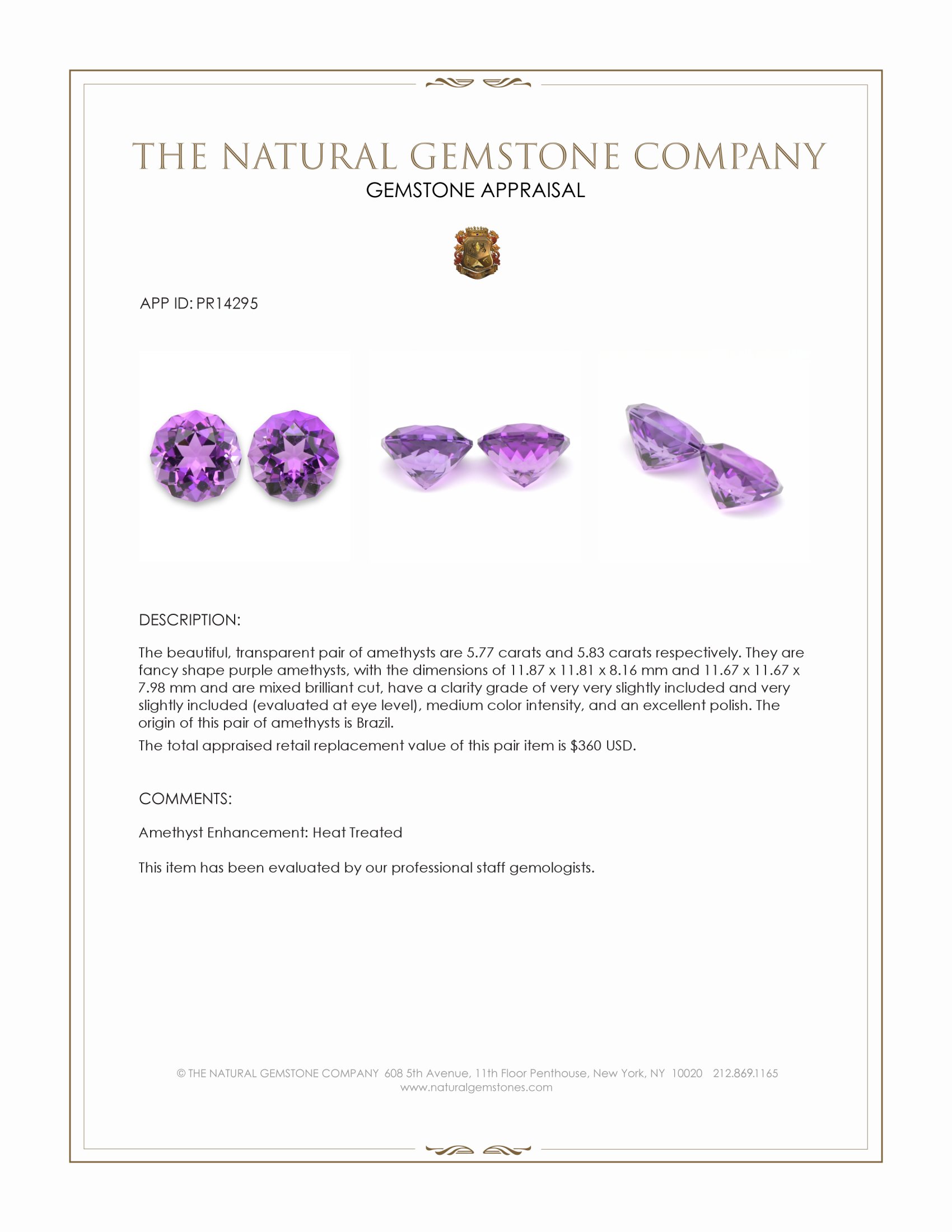 11.60 Ct.Tw. Purple Amethyst Pair from Brazil