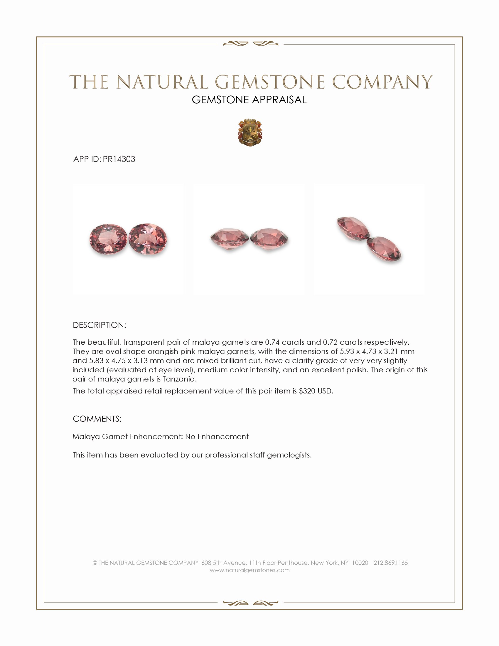1.46 Ct.Tw. Orangish Pink Malaya Garnet Pair from Tanzania
